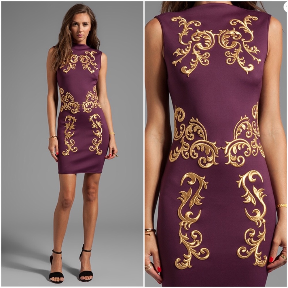 Clover Canyon Merlot Red Embroidered Sleeveless Bodycon Mini Dress Small